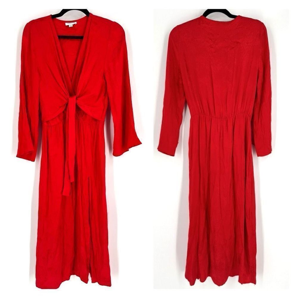 Top Shop Women's Snake Print Tie Front High Split Side Midi Dress Red Size 8